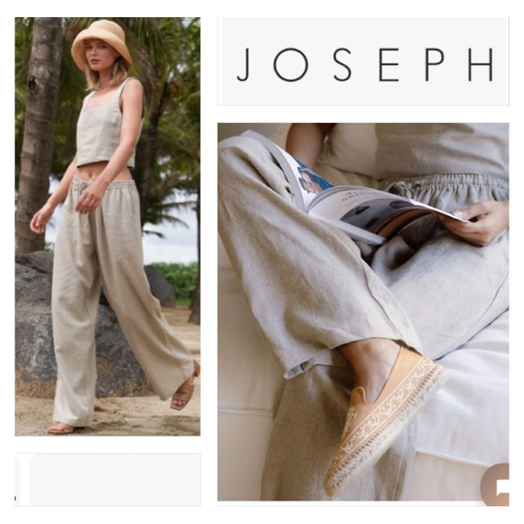 JOSEPH Nude Linen Pull Up Drawstring Relax Lounge Resort Pyjama Pants Sz US 10 - Picture 3 of 13
